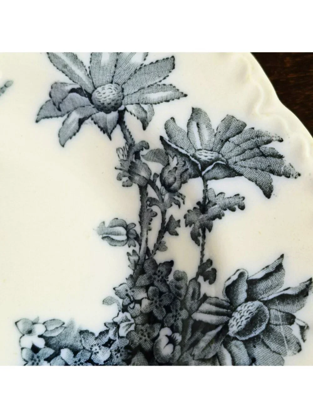 Antique Johnson Brothers Clifton Rimmed Soup Bowl, Blue Floral, Embossed Edge